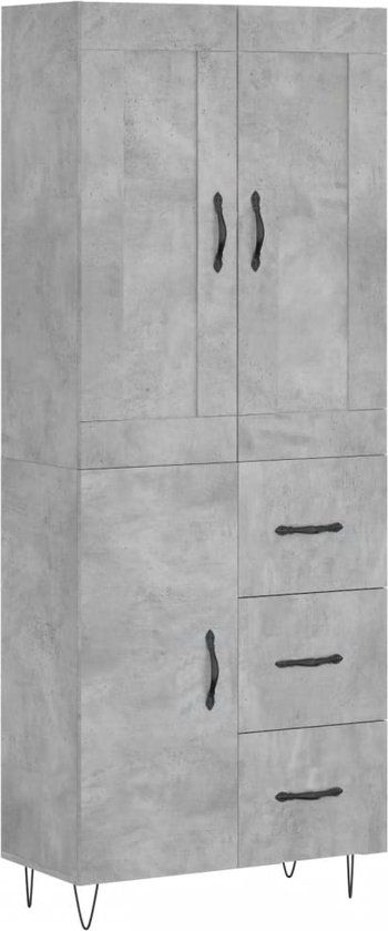 vidaXL Hoge kast 69,5x34x180 cm bewerkt hout betongrijs
