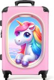 NoBoringSuitcases.com® Kinderkoffer roze meisje met eenhoorn