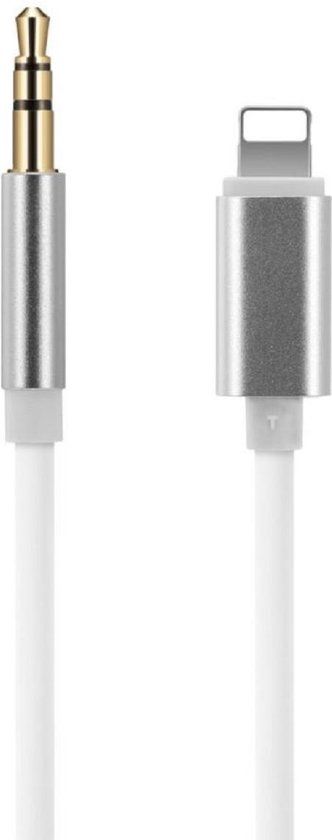 Merkloos Lightning naar 3.5mm Jack AUX Audio Kabel - 1 Meter - Wit/Zilver