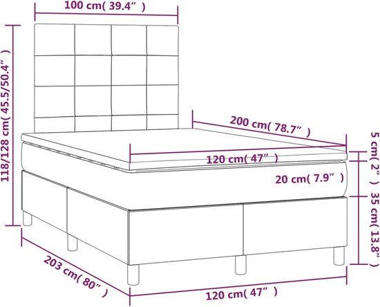 vidaXL Boxspring bed met matras - fluweel - donkergrijs - 120x200 cm