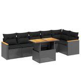 vidaXL 7-delige Loungeset met kussens, polyrattan, zwart
