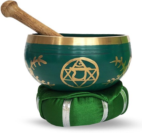 Green Tree Candle Company Klankschaal set Hart Chakra 12cm Groen