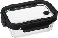5Five Vershoudbakje met deksel - glas - luchtdicht - met clips - 19 x 14 x 7 cm - 500 ml - zwart/transparant