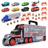 Dickie Toys Slimme autotransporter: 62 cm lange vrachtwagen met 9 metalen voertuigen