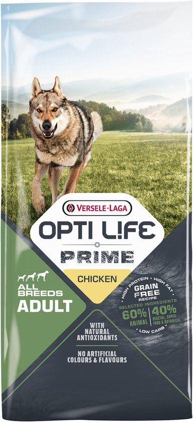 Opti Life Prime Adult All Breeds Kip - Hondenvoer - 12 kg Graanvrij