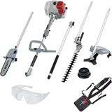 IKRA Multitool IBKH 33-1 4-in-1 benzine-bosmaaier, trimmer, takkenschaar en heggenschaar, met een veiligheidsbril