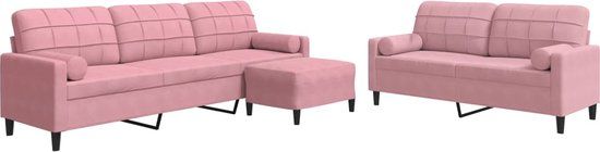 VidaXL 3-delige Loungeset met kussens en bolsters fluweel roze