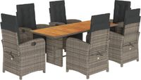 vidaXL 7-delige tuinset met kussens, polyrattan, grijs