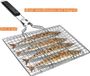 Panier de barbecue - Acier inoxydable - Portable - Poisson Légumes Crevettes - Pliable - Avec poignée et brosse - Sac de rangement Panier de barbecue