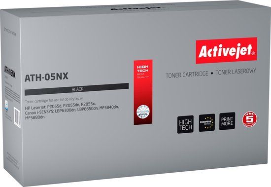 ActiveJet ATH-05NX Toner voor HP, Canon-printers, vervanging HP 05x CE505X, Canon CRG-719H; Opperste; 6500 pagina's; zwart.
