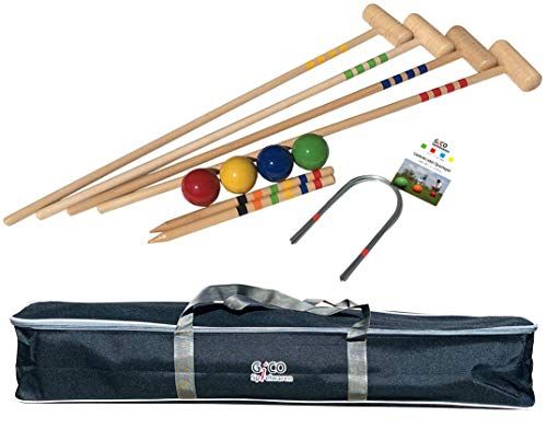 GICO Kwaliteits-croquetset 4x100 - Het speelplezier voor buiten/in de tuin met kwalitatieve spelen van massief hout 3244