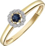 Lucardi Dames Ring saffier en 12 diamanten 0,08ct - Ring - Cadeau - 14 Karaat Goud - Geelgoud
