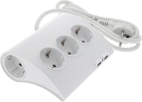 Q-Link Stekkerdoos Wit - 5 Stekkers en 2x USB - 1.5 meter