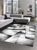 CARPETIA Hedendaagse tapijt laagpolig woonkamertapijt contour cut ruit abstract grijs zwart wit maat 80 x 300 cm