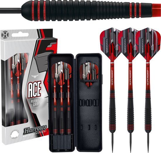 Harrows Ace Rubbergrip 22Gr - Steeltip Dartpijl - Zwart/Rood