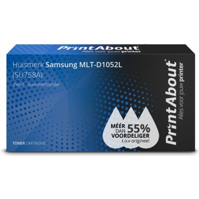 PrintAbout Huismerk Samsung MLT-D1052L (SU758A) Toner Zwart Voordeelbundel 2-pack Hoge capaciteit