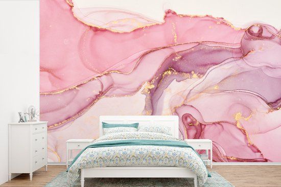 Nr1Wallpaper Fotobehang Goud Marmer Roze - 390x260 cm - Vliesbehang