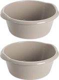 Hega hogar 2x stuks kunststof afwas teiltje/afwasbak rond 10 liter zacht beige - Diameter 38 cm x Hoogte 16 cm