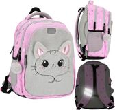 sarcia.eu Roze VERSTERKTE rugzak voor schoolmeisjes, met reflectoren DRIE COMPARTIMENTEN katje 40x29x20cm, 23 l