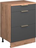 Vicco Uitbreidingscommode Rion, Antraciet-goud/Goudkleurig Eiken, 60 x 46 cm zonder schuine kant met 3 lades