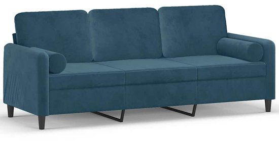 vidaXL Driezitsbank met sierkussens 180 cm fluweel blauw