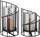 Votoko Metalen Lantaarn Kaarsenhouder 2 Stuks, Glazen Kaarsenhouder, Glazen Cilinder met Metalen Voet voor Moderne Woonkamerdecoratie, Buitenlantaarn, Tafeldecoratie Kandelaar (Spiraal) (Zwart)