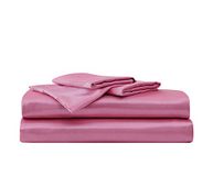 Betsey Johnson Satin Collection Bed Sheet Set – Silky & Soft, Premium 4-delig satijnen beddengoed, machinewasbaar voor Easy Care, Queen, Pink