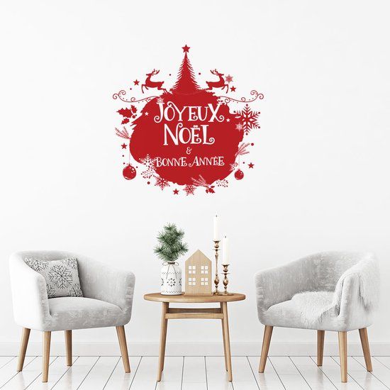 Ambiance Sticker Kerstbalsticker, Vrolijk Kerstmis en Gelukkig Nieuwjaar - Kerststickers - feestdecoraties - 50x50cm