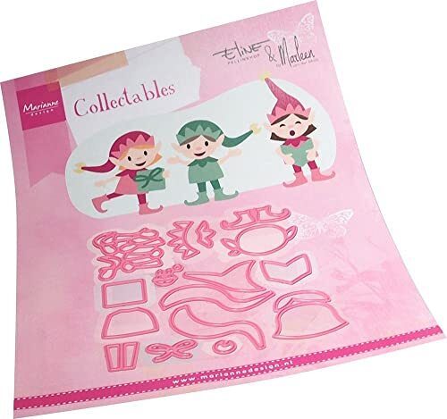 Marianne Design Collectables, Christmas Elves van Eline & Marleen, ingewikkelde ontwerpen en reliëfdetails voor papierambachten, roze, One Size