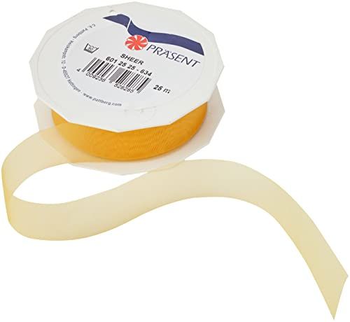 Präsent Pattberg SHEER Organzalint zonnegeel, 25 m - Cadeaulint voor geschenken, 25 mm breed