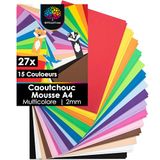 OfficeTree Moosgummi 27 Bögen A4 - Bunt - 15 Farben - Schaumstoff Bastelbögen für DIY Scrapbooking