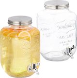 Merkloos Relaxdays Glazen Drankdispenser - Set van 2 - 4 Liter - Transparant