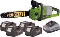 Procraft PCA42/2 accukettingzaag 40 V ( 2x 20 V ) 406 mm borstelloos + 4x accu 4,0 Ah + oplader