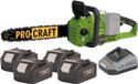 Procraft PCA42/2 accukettingzaag 40 V ( 2x 20 V ) 406 mm borstelloos + 4x accu 4,0 Ah + oplader