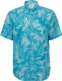 s.Oliver Chemise Manches Longues Fleurie Pastel Turquoise Lin Coupe Droite M