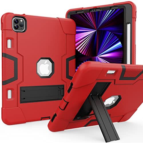 DAYI iPad Air 10,9 inch iPad Air 5. Case 4e generatie, iPad Pro 11 Case 2020/2018, high-performance schokbestendige, robuuste beschermhoes met kickstand rood + zwart