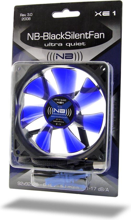Blacknoise NoiseBlocker BlackSilent XE1 PC-ventilator Zwart, Blauw (transparant)
