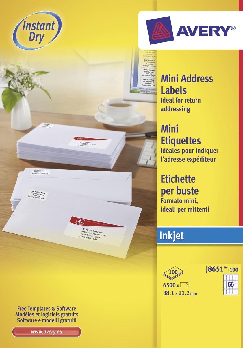 Avery Etiket J8651-100 38.1x21.2mm wit 6500stuks