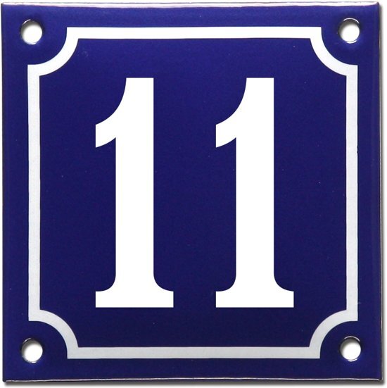 EmailleDesignÂ® Emaille huisnummer blauw/wit nr. 11