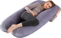Lose merk Bol Zwangerschapskussen met fluwelen overtrek, U-vorm, 70 x 130 cm, voor zwangere vrouwen, volwassenen, volledige lichaamsondersteuning (grijs)