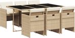 vidaXL Ensemble de jardin 7 pièces avec coussins, beige, polyrotin
