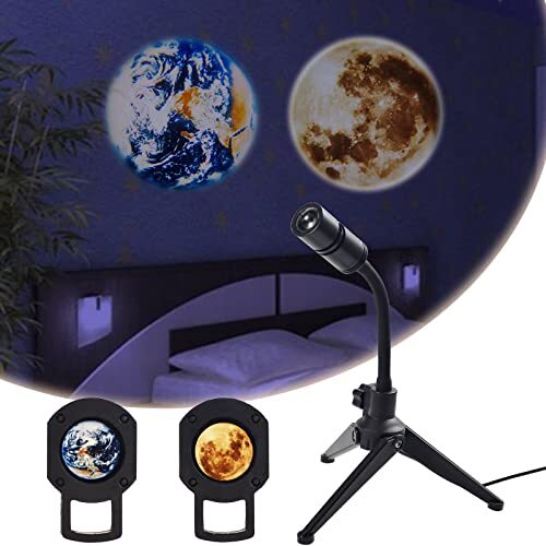 COLEESON Led-sterrenhemel projector, maanaarde projector, nachtlampje voor kinderen, USB 360 graden draaibare led met houder voor kinderkamer, trappenopgang, slaapkamer, keuken (maanlamp)