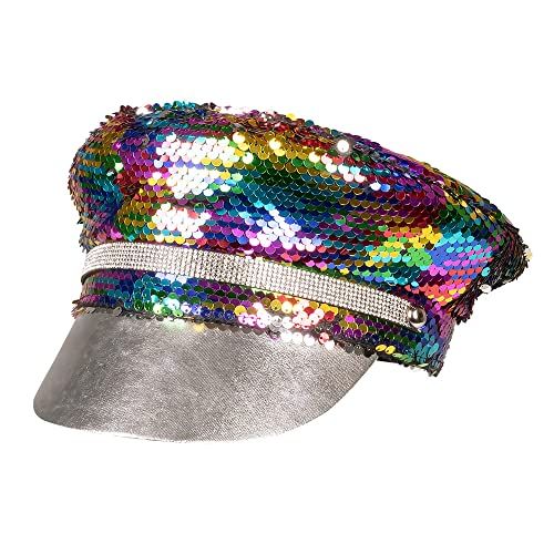 Boland 44759 Regenboogmuts met omkeerbare pailletten, zilver of meerkleurig, voor volwassenen, hoofdbedekking, hoed, CSD, carnaval, themafeest