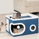 BAKAJI Kattenhuis met ronde ingang en rand van wol, huis voor huisdieren, krabpaal van warm en gevoerd polyester, antislip, 58 x 42 x 33 cm (blauw)