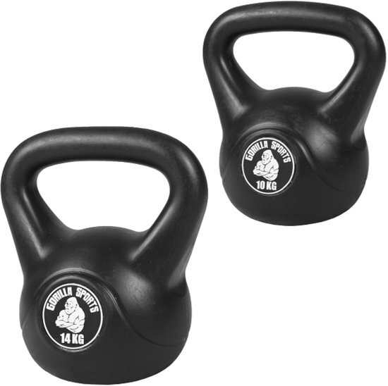 Gorilla Sports Voordeelset Kettlebells 10 en 14 kg zwart kunststof