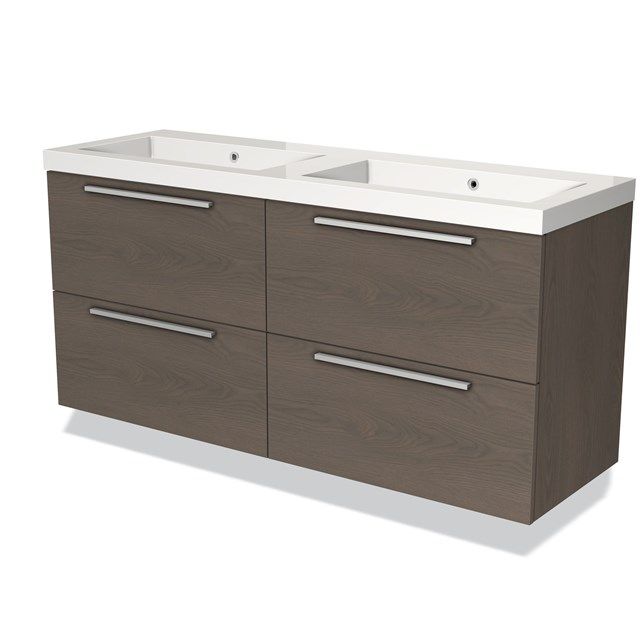 Maxaro Badkamermeubel 140 cm Modulo Donkerbruin Eiken 4 Lades Vlak Wastafel Mineraalmarmer