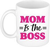 Bellatio Decorations Cadeau koffie/thee mok mama - wit/roze - mam is de baas - 300 ml - Moederdag