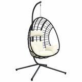 vidaXL Hangstoel met standaard, rattan en staal, beige