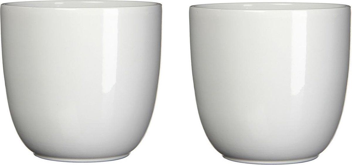 Mica Decorations Bloempot - Glans Wit Keramiek - 4 Stuks - H9 x D10 cm