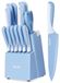 Ensemble de couteaux - 14 pièces - Bloc à couteaux avec pierre à aiguiser - Ensemble de couteaux de cuisine - Ensemble de bloc à couteaux - Acier inoxydable - Bleu